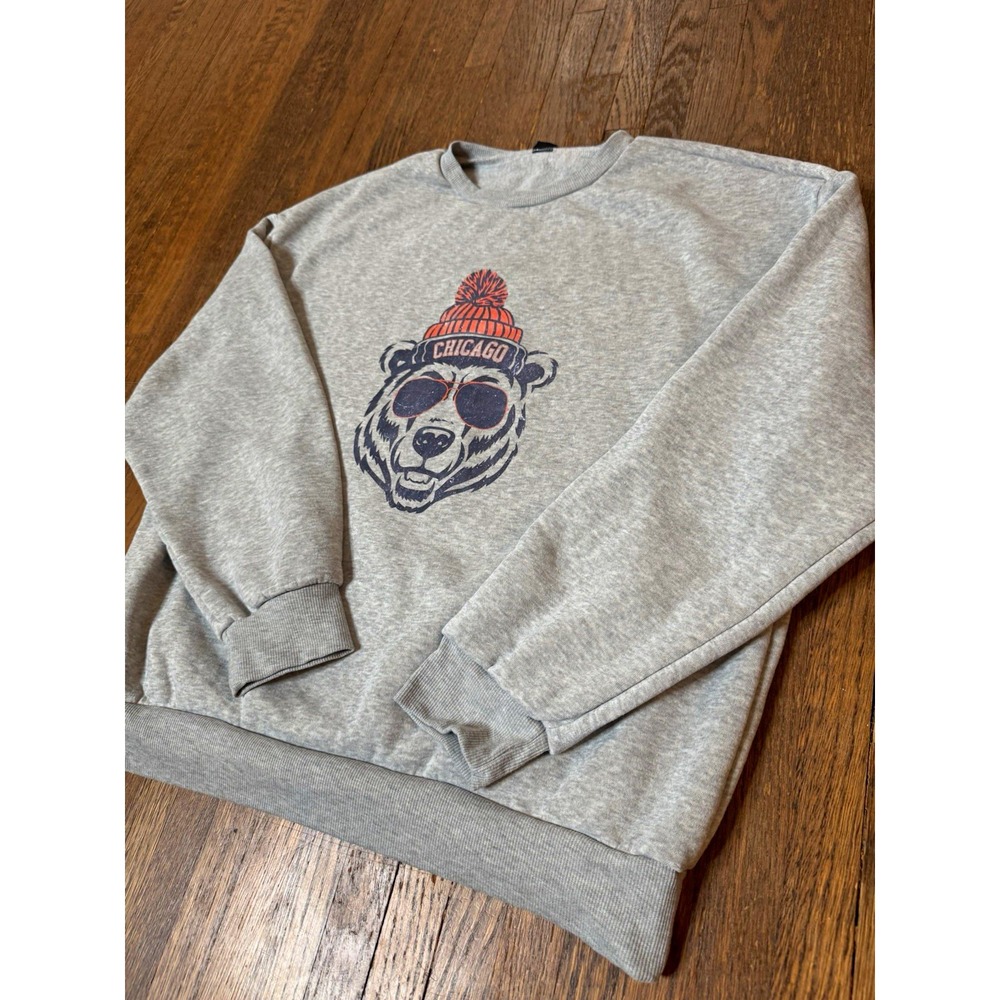 Men's Gray Chicago Bear Graphic Fleece Crewneck Pullover Sweatshirt XL